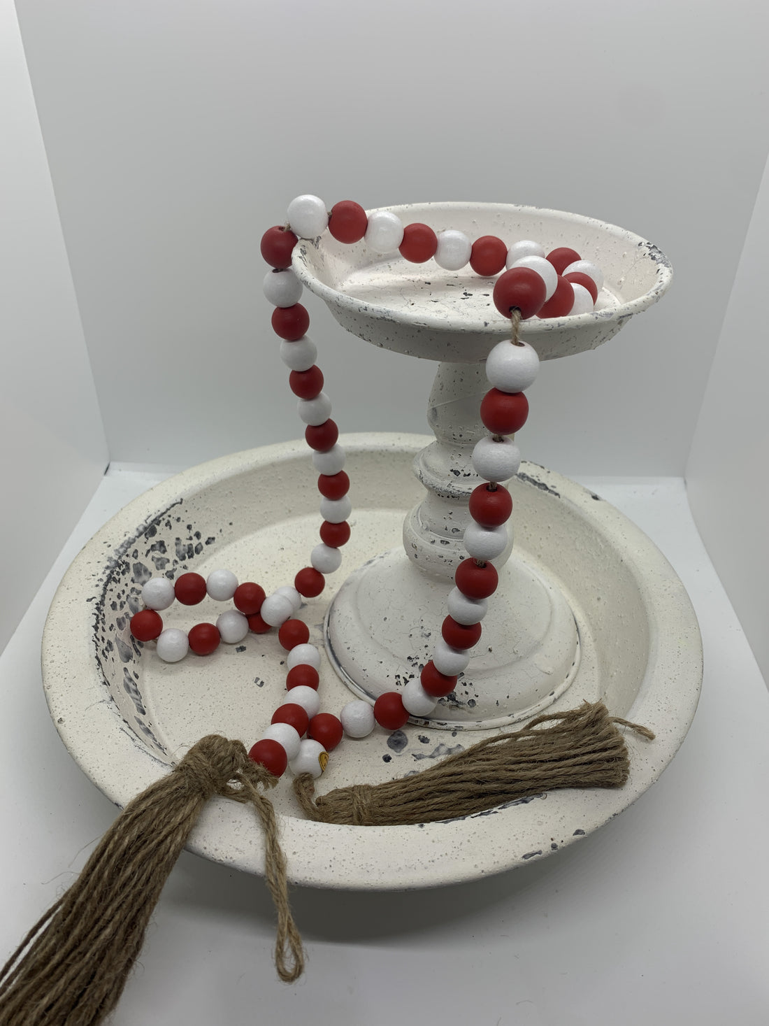 Red & White Wood Bead Garland