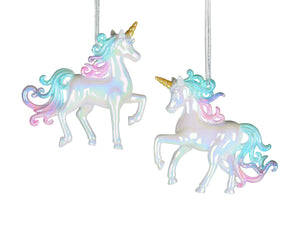Pink Blue & White Unicorn Ornament