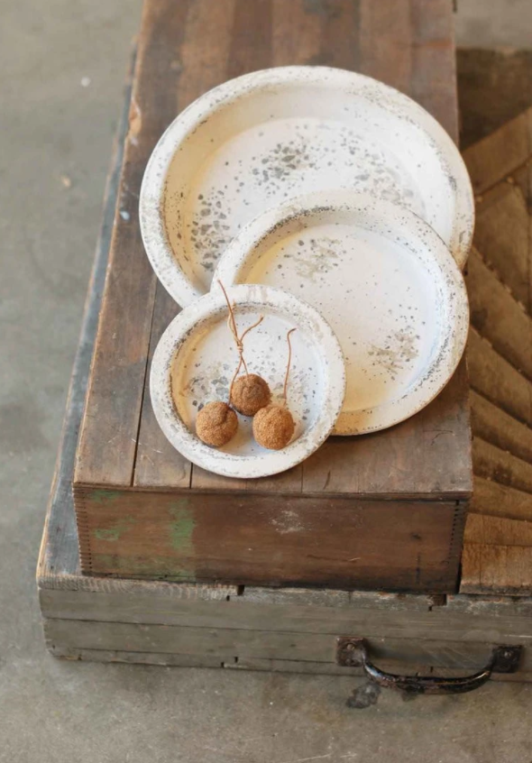 Rustic White Metal Footed Tray
