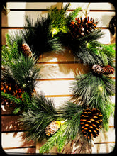 Load image into Gallery viewer, Lit Snowy Needle Wreath
