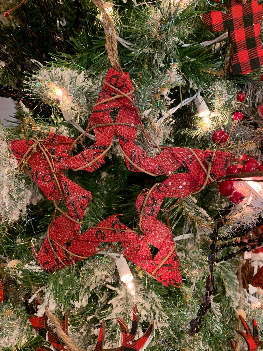 Red Burlap Star Ornament