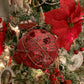 Red Scripted Burlap Ball Ornaments