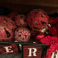 Red Scripted Burlap Ball Ornaments