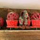 Red Scripted Burlap Ball Ornaments