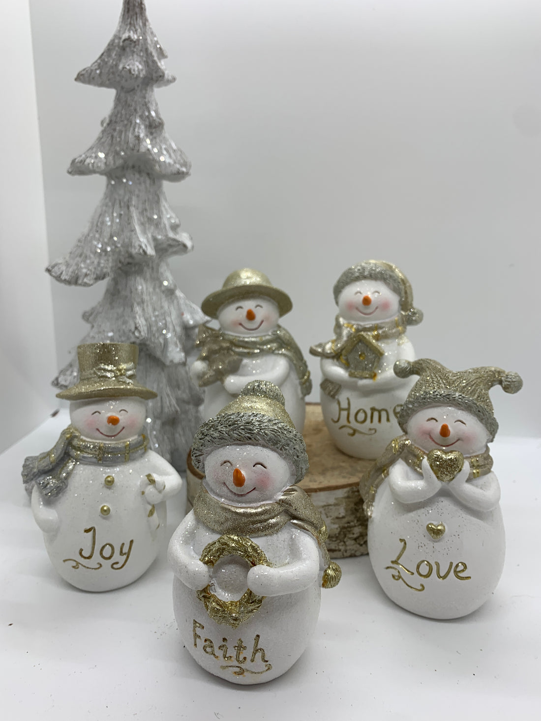 Charming Gold & White Snowman Figurines
