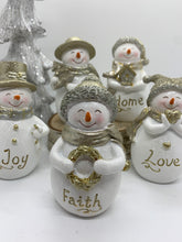Load image into Gallery viewer, Charming Gold &amp; White Snowman Figurines
