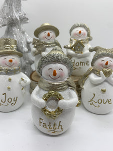 Charming Gold & White Snowman Figurines