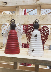 Red & White Rustic Metal Bell Angel