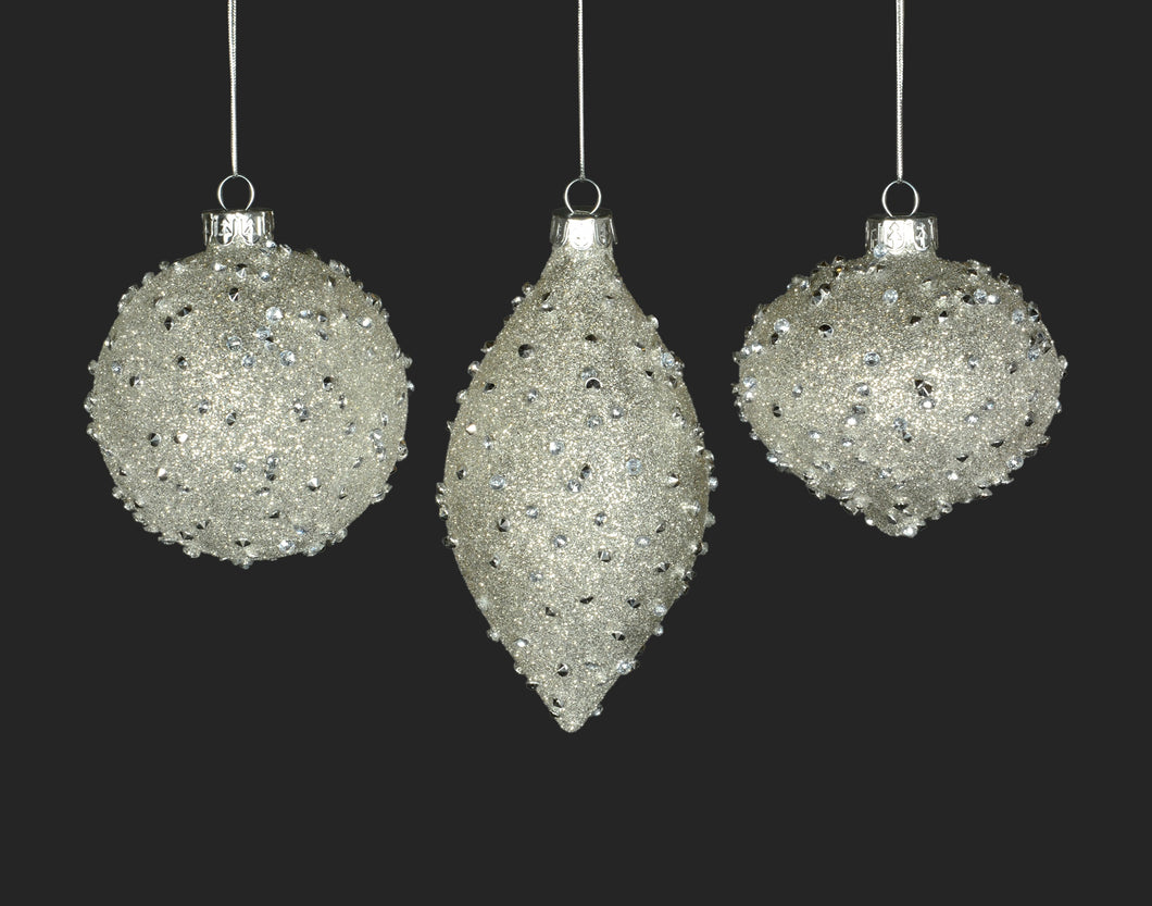 Beaded Champagne Gold Glass Ball Ornament
