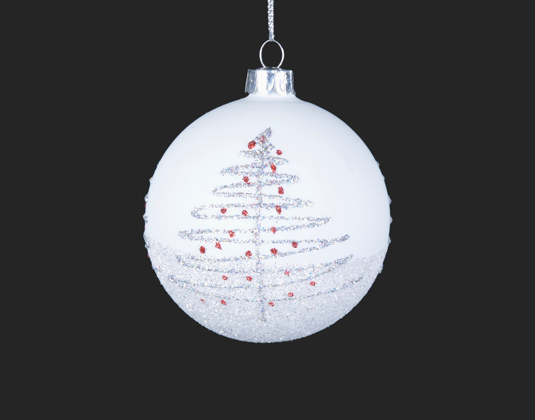 White & Silver Tree Glass Ball Ornament
