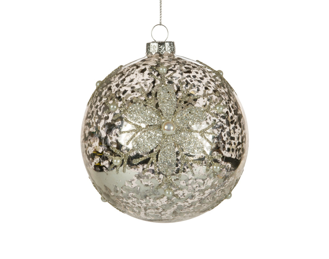 Gold Snowflake Mercury Glass Ball Ornament