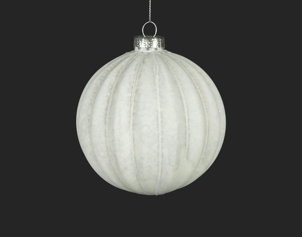 White Ribbed Ball Ornament