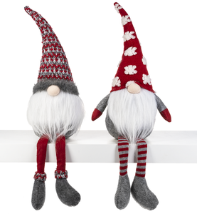 Red & Grey Plush Gnome Shelf Sitters