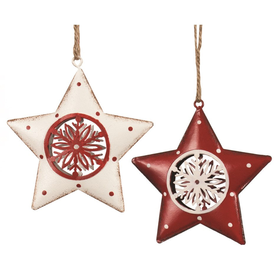 Red & White Cutout Metal Star Ornament
