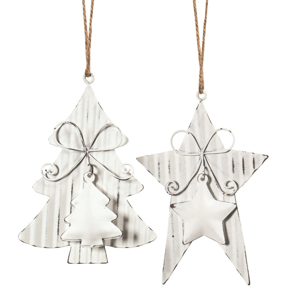 Corrugated White Metal Ornament