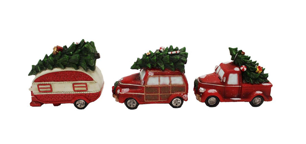 Red Vehicle w a Tree Atop