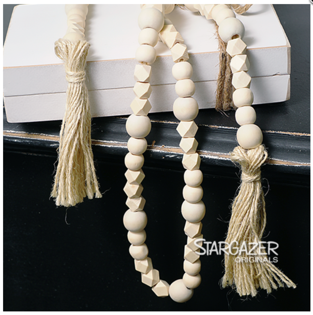 Natural White Wooden Bead Garland 61"