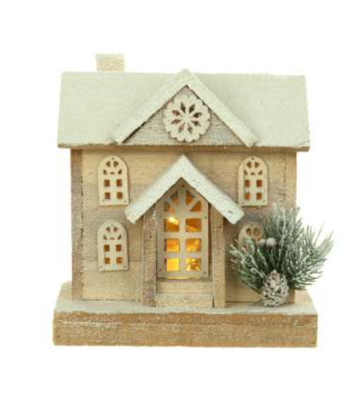 2 Storey Wood Lit House w White Roof