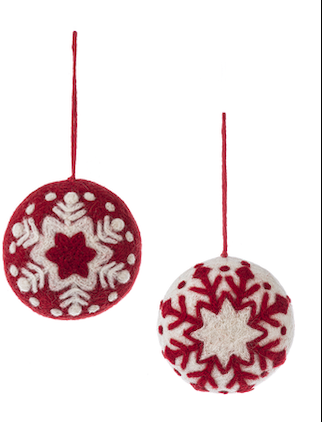 Felted Snowflake Ball Ornament