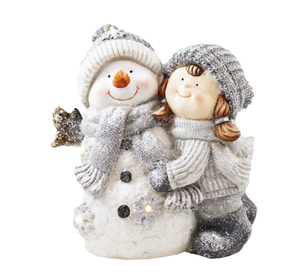 Large Girl Hugging Snowman Figure