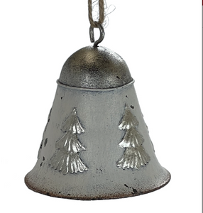 Silver & White Metal Tree Bell  Ornament