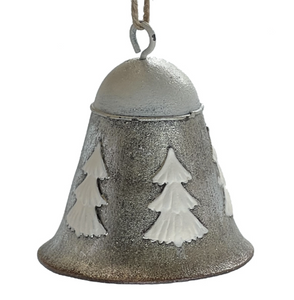 Silver & White Metal Tree Bell  Ornament