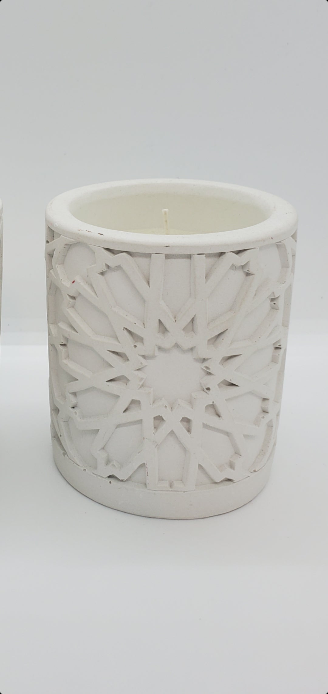 White Ceramic Votive with Candle