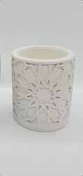 White Ceramic Votive with Candle