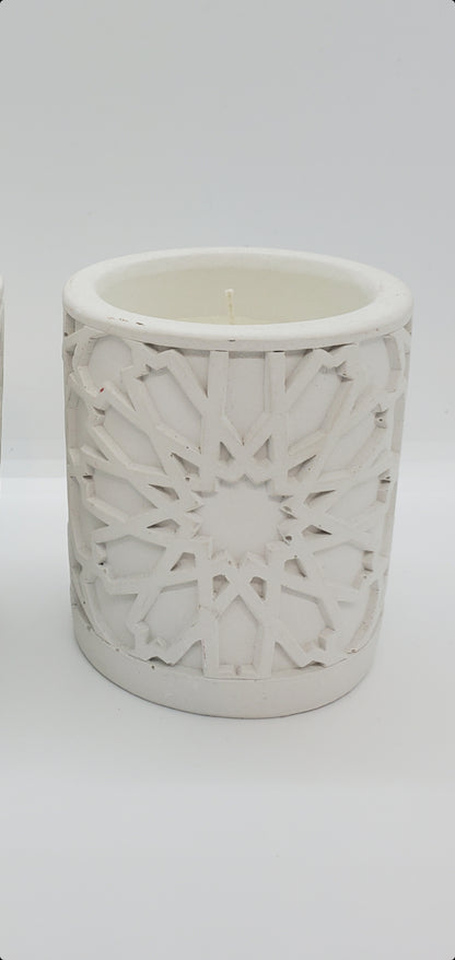 White Ceramic Votive with Candle