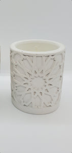 White Ceramic Votive with Candle