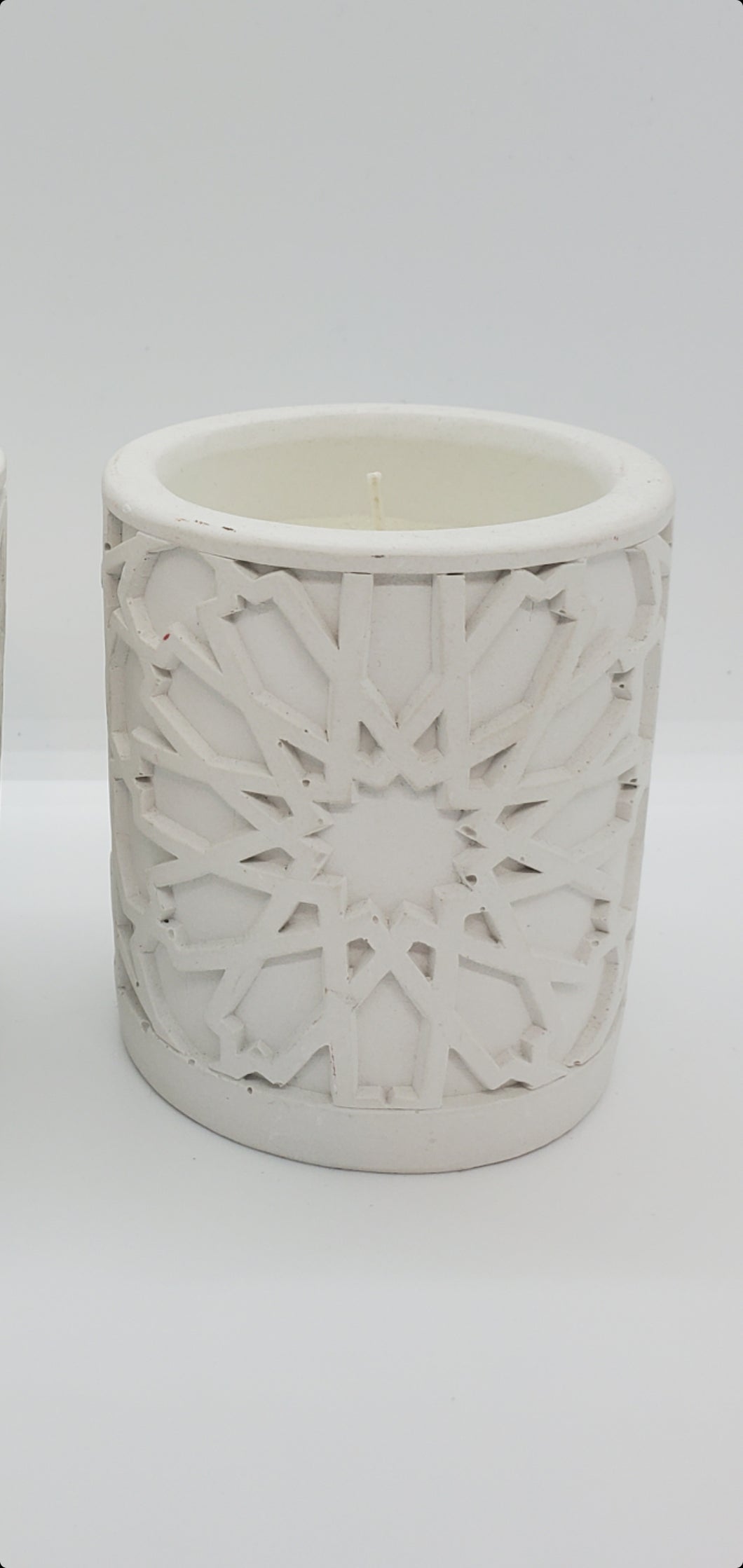 White Ceramic Votive with Candle