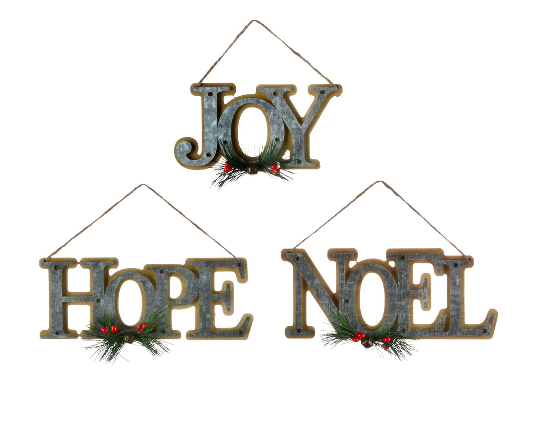 Festive Word Galvanized Metal Ornament