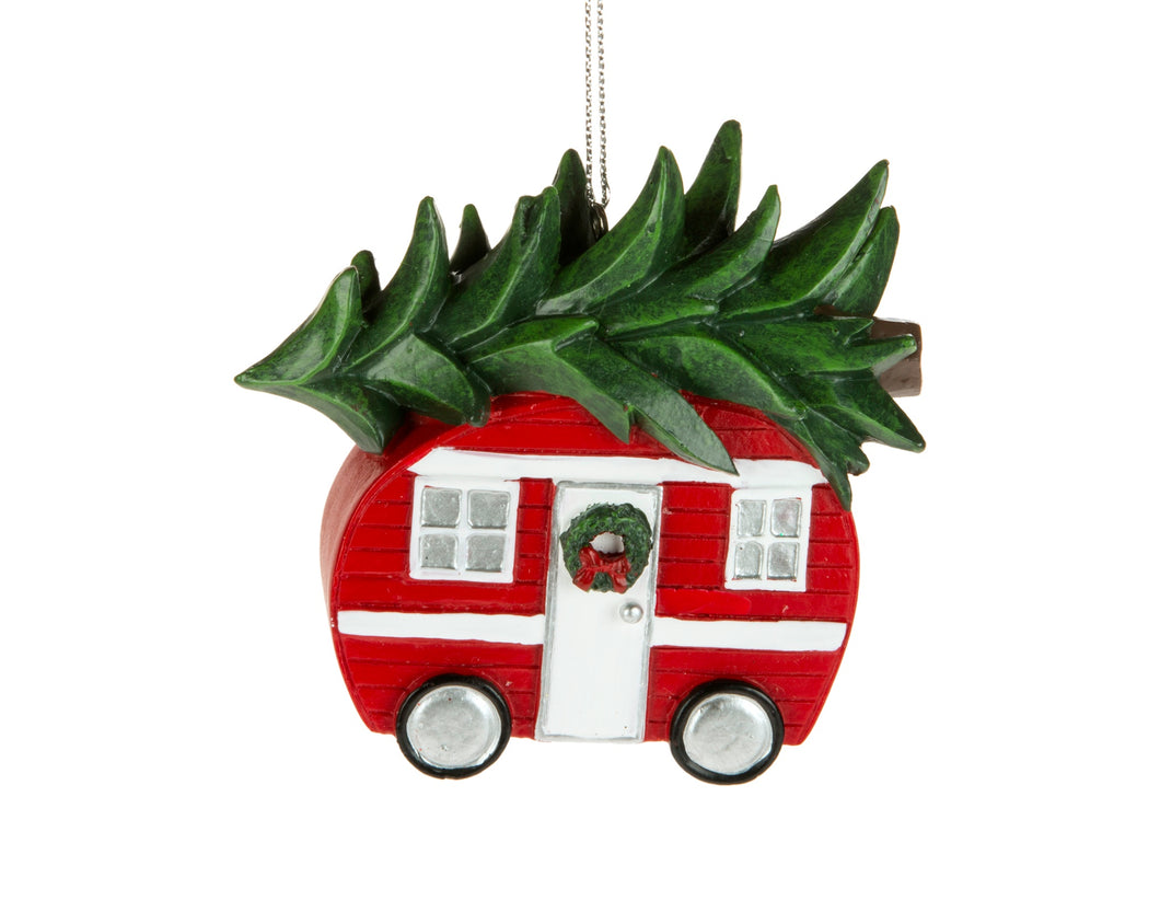 Red & White Trailer w Tree Ornament