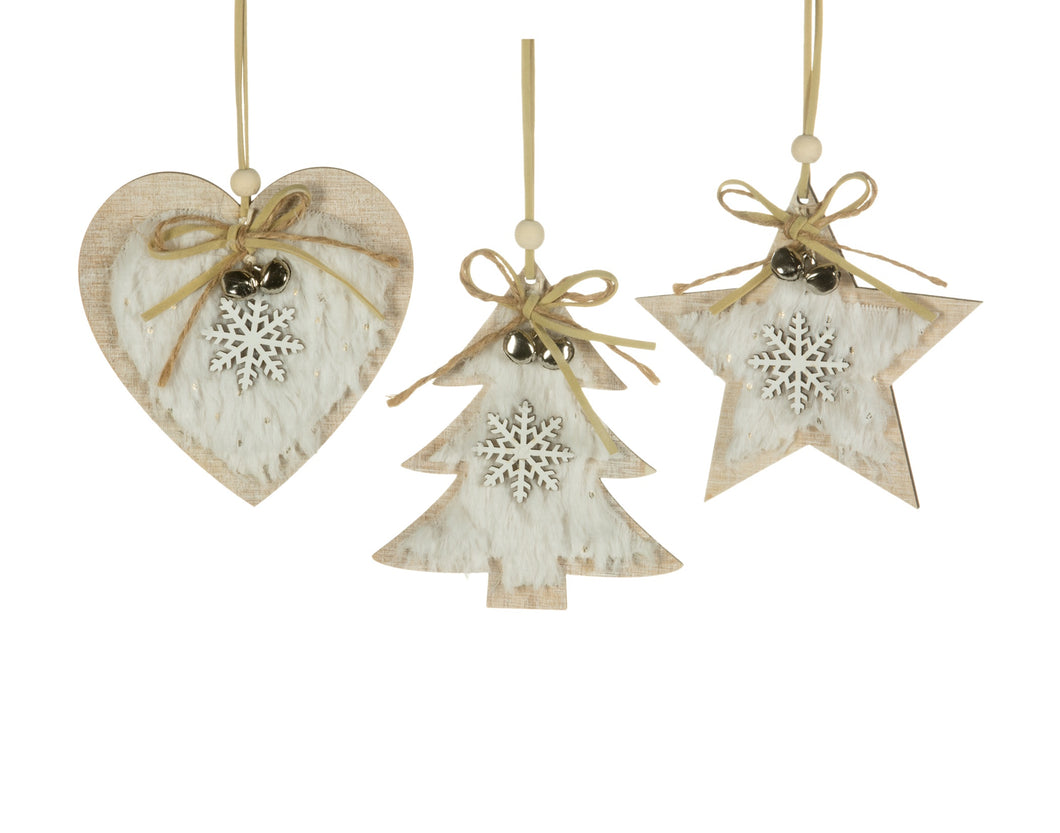 Furry White Wooden Ornament