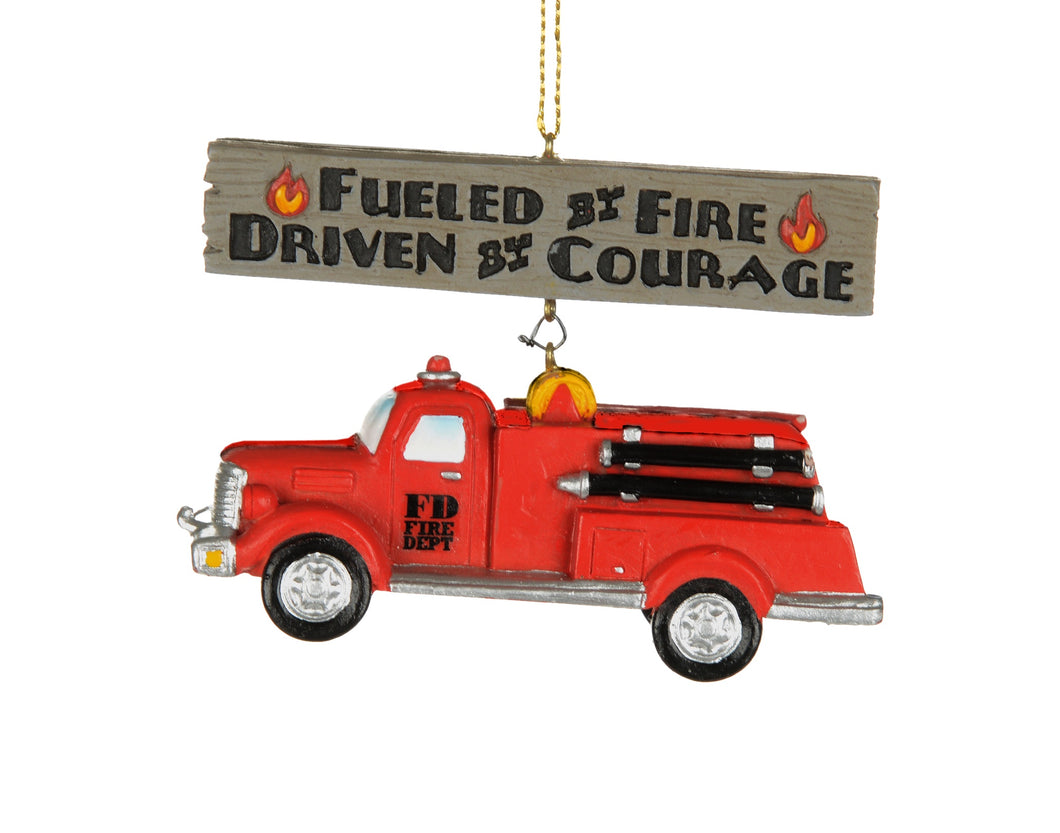 Fueled By Fire Firetruck Ornament