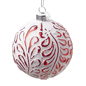 Red Whitewashed Glass Ball Ornament
