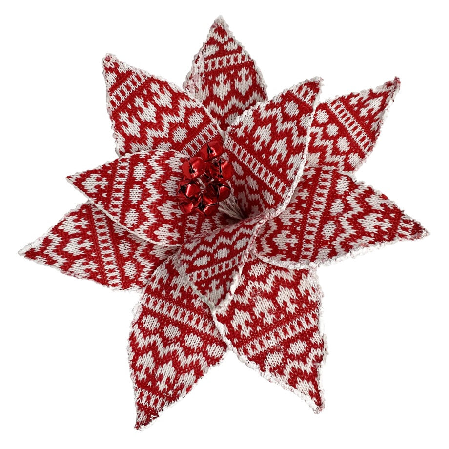 Red & White Pattern Poinsettia Pick