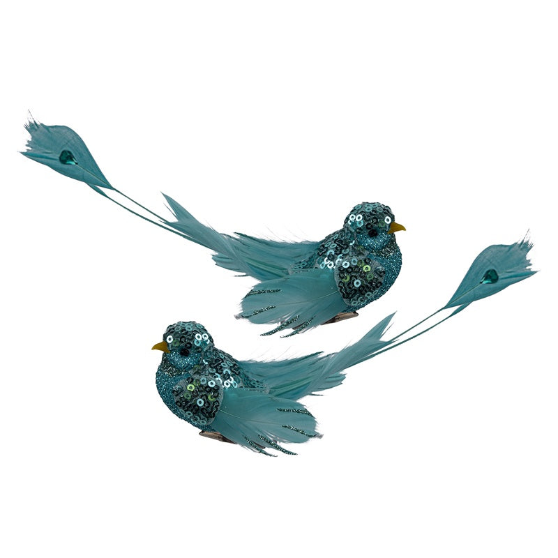 Glittering Teal Bird Clip