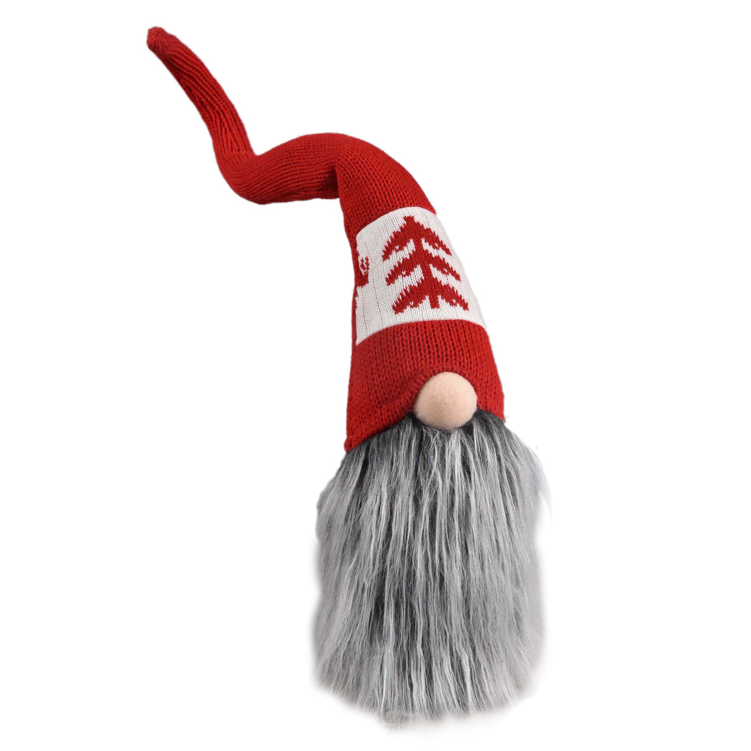 Red Plush Knit Tree Hat Gnome