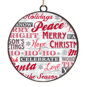 Red Scripted Metal Disc Ornament