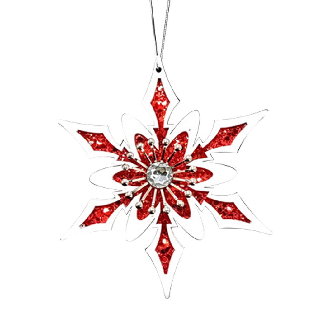 Red & White Wooden Snowflake Ornament