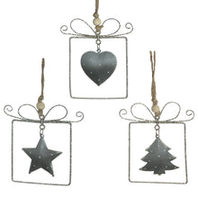 Load image into Gallery viewer, Grey &amp; Silver Metal Gift Box Ornament
