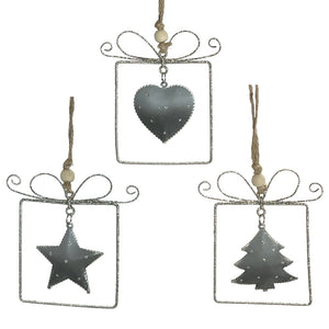 Grey & Silver Metal Gift Box Ornament