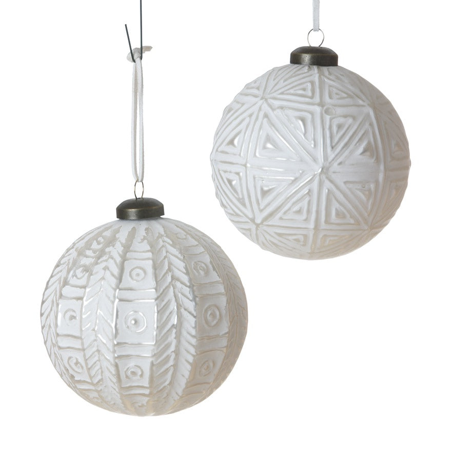 White Raised Pattern Glass Ball