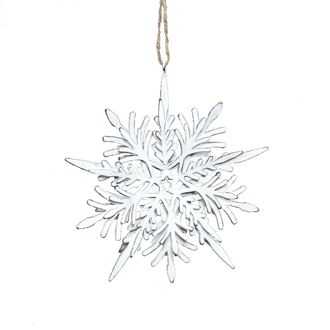 Vintage White Metal Snowflake Ornament 6 inch