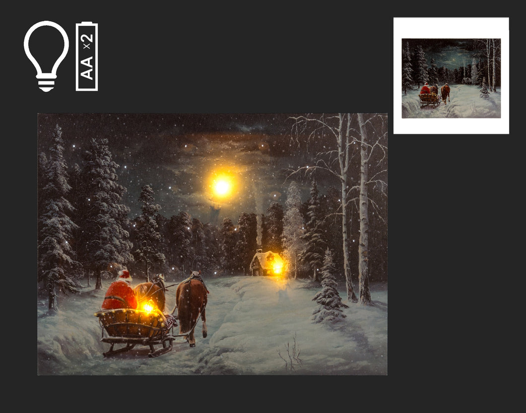 Winter Sleigh Lit Canvas Picture