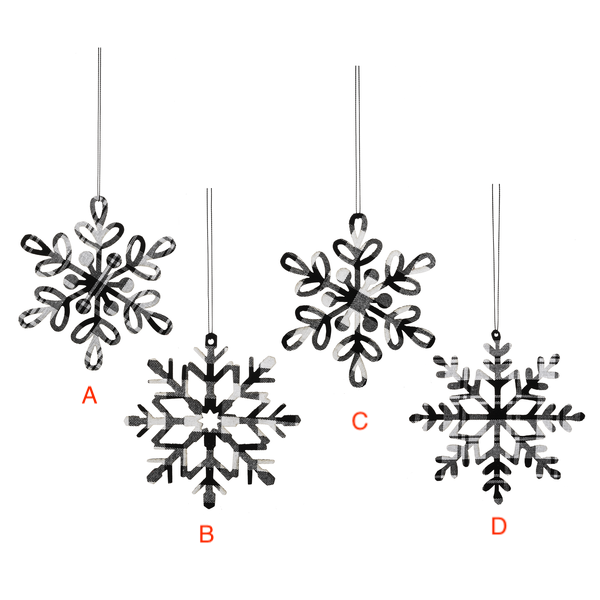 Black and White Fabric Snowflake Ornaments - 4 styles
