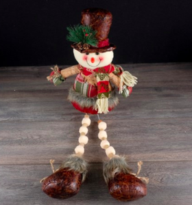 Sitting Snowman w Brown Leather Top Hat 2 styles