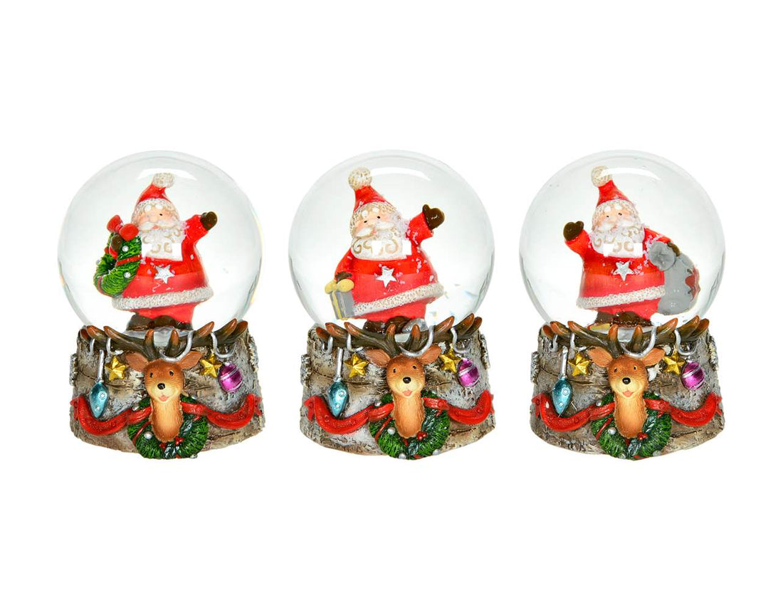 Small Santa Snowglobe w Reindeer Base