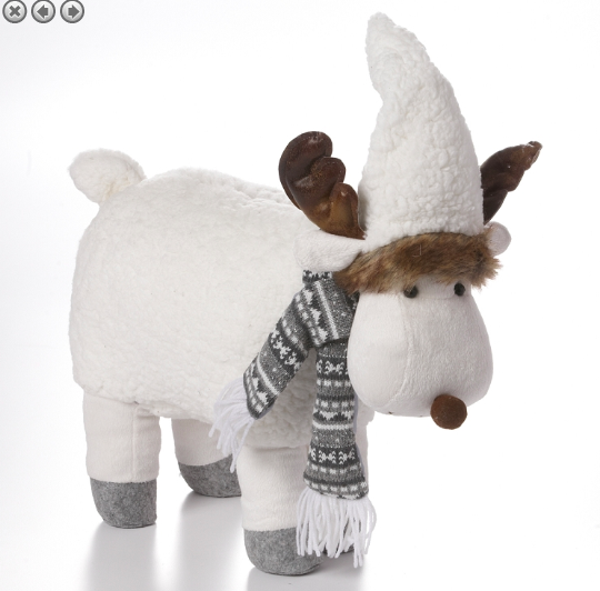 White Standing Plush Moose w/Wooly Hat